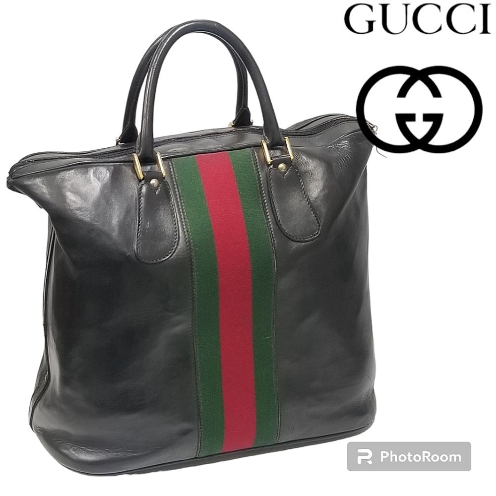 Rare Vintage Gucci Web Tall Boston Weekender Carryall luggage Travel bag - Picture 1 of 16